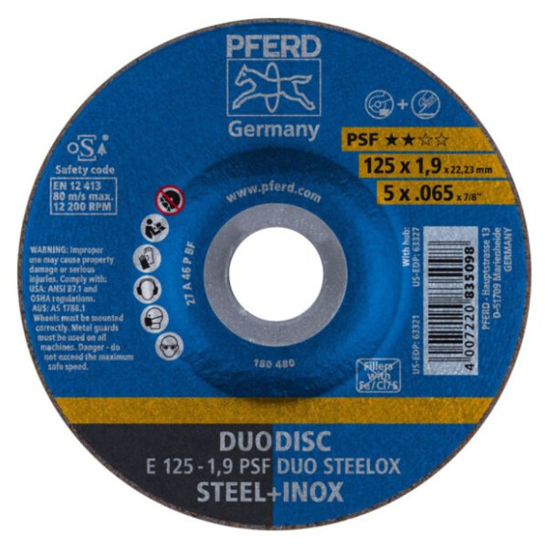 Disque a tronconner psf duodisc steelox e 125-1,9