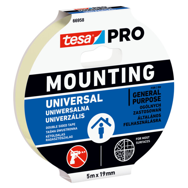 Double-face mousse de montage standard 66958 blanc 5 m x 19 mm