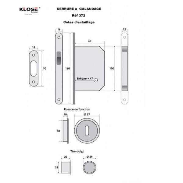 Kit serrure à galandage +cuv+tire-dgt+gache inox