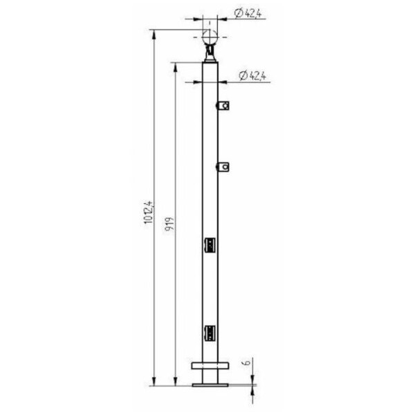 Poteau extrêmité verre + lisse