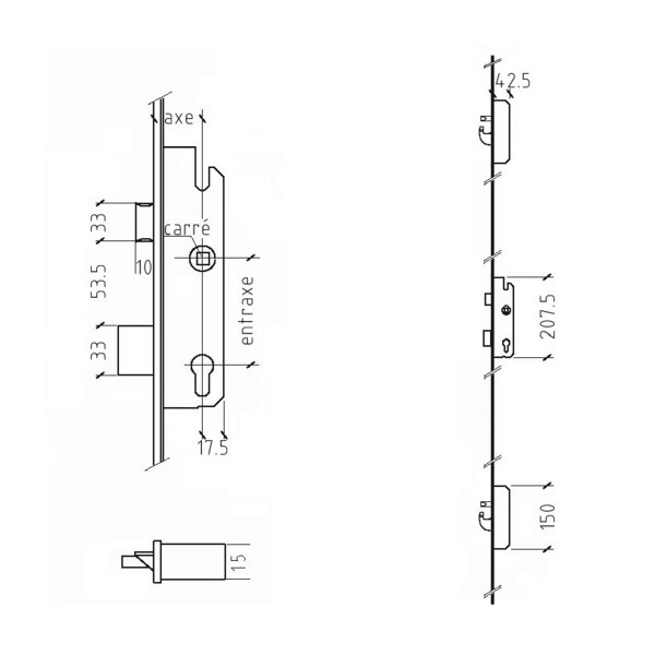 Serrure bs2600 rabaissée - têtières 26 à 34 clamée