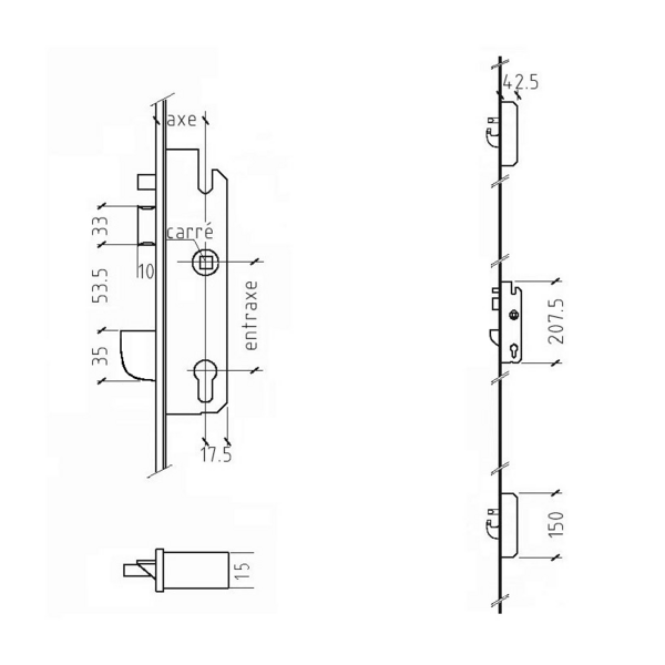 Serrure bs3700 standard - têtière 16