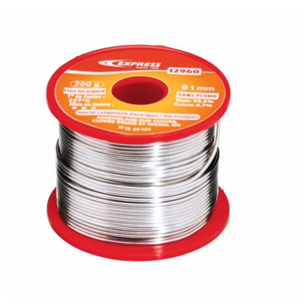 Soudure etain pour assemblage electronique - 200g - bobine ø 1 mm