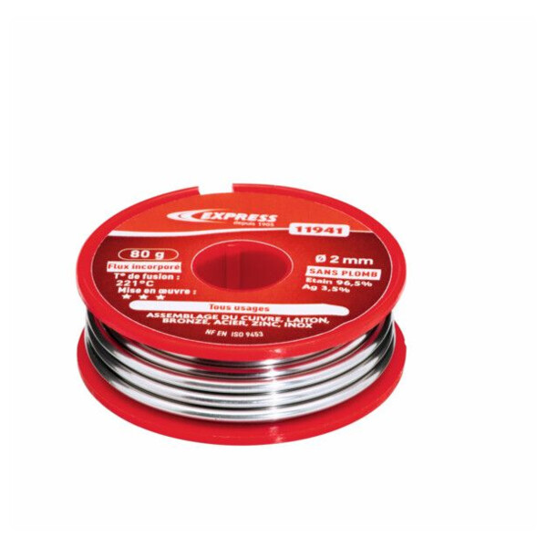 Soudure etain pour assemblage travaux courants - 80 g - bobine ø 2 mm