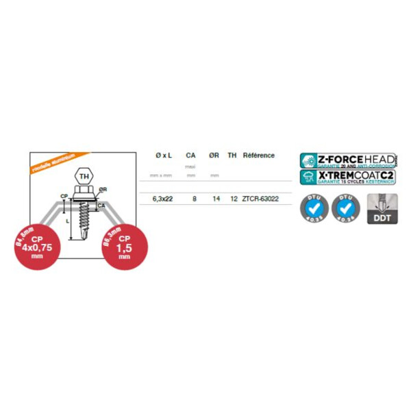 Vis couturage bac acier