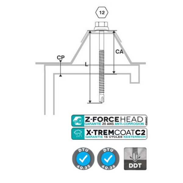 Vis fixation bac acier sur fer - z ral 7016