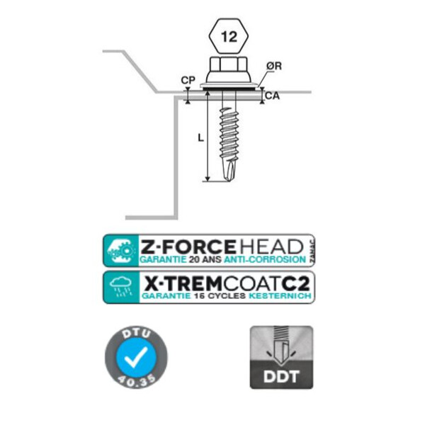 Vis fixation placage bac acier sur fer z