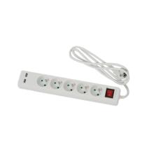 Bloc 5 prises + 2 prises usb blanc avec interrupteur - 1,5m cable h05vvf 3g1