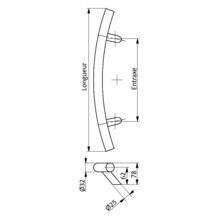 Poignée de tirage cintré simple ø32mm incliné inox